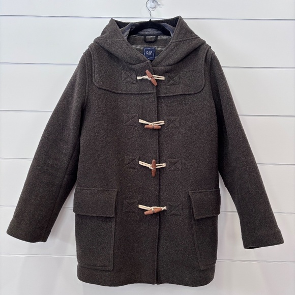 Gap wool blend dark green duffle jacket toggle closure with hood size M - Picture 2 of 16